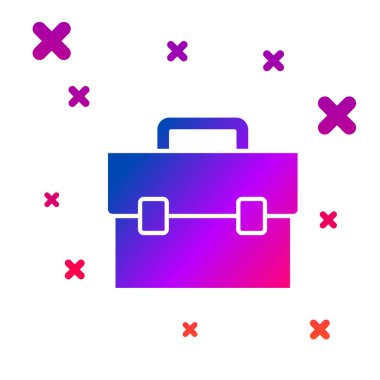 Beyaz arkaplanda izole edilmiş renkli evrak çantası simgesi. İş ilanı. İş portföyü. Kademeli rastgele dinamik şekiller. Vektör.