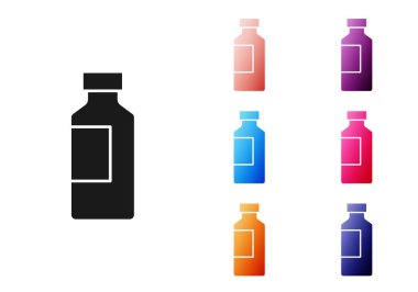 Beyaz arka planda izole edilmiş siyah su ikonu şişesi. Soda su içme tabelası. Simgeleri renklendirin. Vektör.