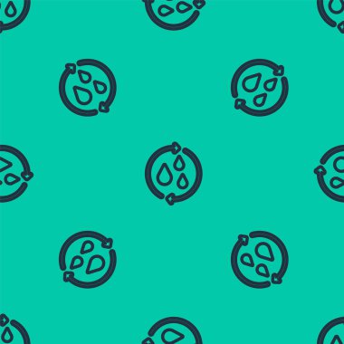 Mavi çizgi, temiz su simgesini yeşil arka planda izole edilmiş, pürüzsüz deseni geri dönüştür. İşaret geri dönüşümlü bir damla su. Vektör.