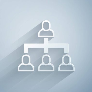 Kağıt kesme İşletme hiyerarşisi organizogram grafiği bilgi ikonu gri arkaplanda izole edildi. Kurumsal yapı grafik elementleri. Kağıt sanatı tarzı. Vektör.