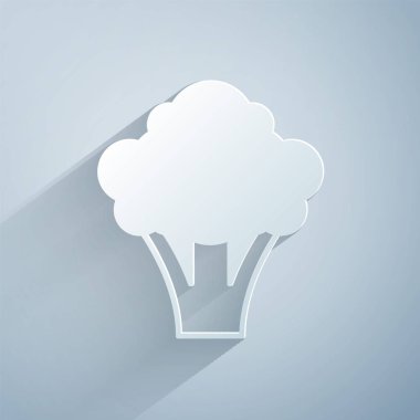 Kağıt kesiği Brokoli simgesi gri arkaplanda izole edilmiş. Kağıt sanatı tarzı. Vektör.