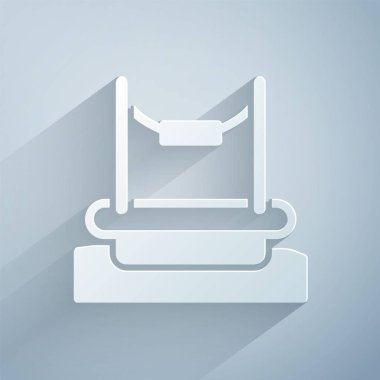 Kağıt kesiği Bungee trambolin cazibesi ve gri arka planda metal merdiven ikonu. Kağıt sanatı tarzı. Vektör.