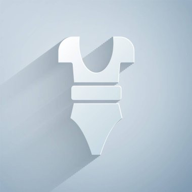 Kağıt kesiği mayo simgesi gri arkaplanda izole edilmiş. Kağıt sanatı tarzı. Vektör.