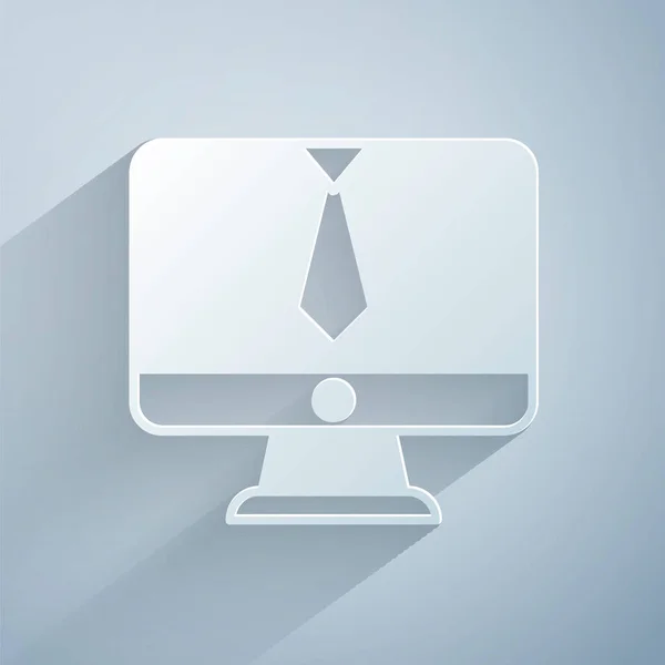 Paper Cut Video Chat Conference Icon Isolated Grey Background Bentuk - Stok Vektor