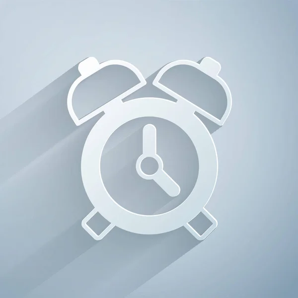 Corte Papel Icono Reloj Despertador Aislado Sobre Fondo Gris Despierta — Vector de stock