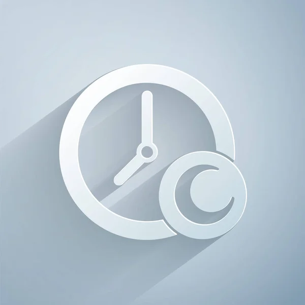 Paper Cut Time Sleep Icon Isolated Grey Background Sleepy Zzz — Stock Vector