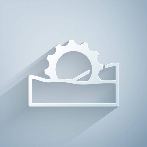 Paper cut Ferris wheel icon isolated on grey background. Amusement park. Childrens entertainment playground, recreation park. Paper art style. Vector.