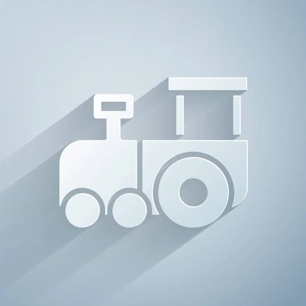 Papier Découpé Toy Train Icône Isolé Sur Fond Gris Style — Image vectorielle