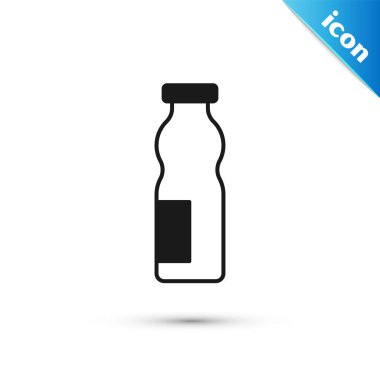 Beyaz arka planda izole edilmiş şişe ikonunda gri yoğurt içmek. Vektör.