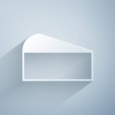 Kağıt kesiği, gri arkaplanda izole edilmiş peynir simgesi. Kağıt sanatı tarzı. Vektör.