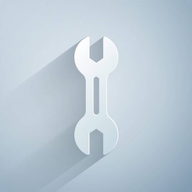 Kağıt kesiği Anahtarlık simgesi gri arkaplanda izole edildi. Kağıt sanatı tarzı. Vektör.