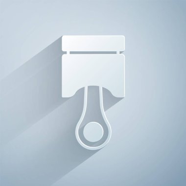 Kağıt kesiği Motor piston simgesi gri arkaplanda izole edildi. Araba motoru pistonu işareti. Kağıt sanatı tarzı. Vektör.