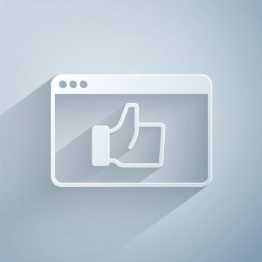 Kağıt kesiği Tüketici veya müşteri ürün değerlendirme simgesi gri arkaplanda izole edildi. Kağıt sanatı tarzı. Vektör.