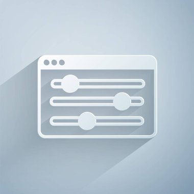 Kağıt kesme Tarayıcı ayarı simgesi gri arkaplanda izole edildi. Ayarlama, servis, bakım, onarım, onarım. Kağıt sanatı tarzı. Vektör.