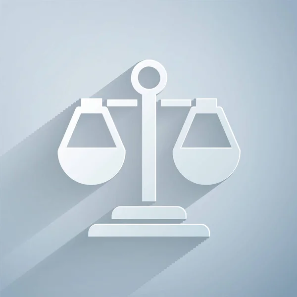 Papier Découpé Icône Balance Justice Isolée Sur Fond Gris Symbole — Image vectorielle