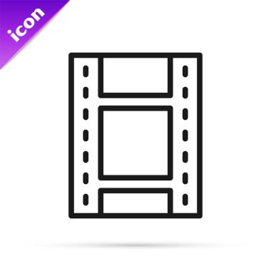 Beyaz arkaplanda siyah çizgi Oynat Video simgesi izole edildi. Film şeridi tabelası. Vektör.