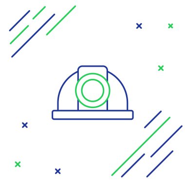 Beyaz arkaplanda çizgi işçisi kaskı simgesi izole edildi. Renkli taslak konsepti. Vektör.