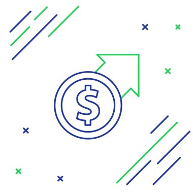 Çizgi Finansal büyüme ve dolar para ikonu beyaz arka planda izole edildi. Gelirleri arttırıyorum. Renkli taslak konsepti. Vektör.
