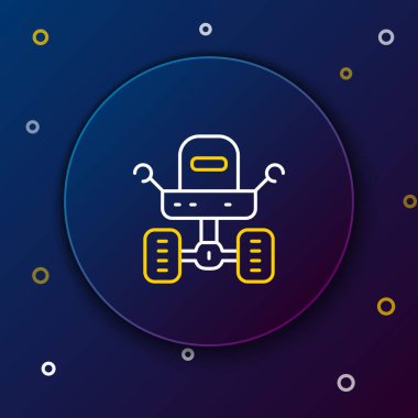 Mars çizgi gezgini simgesi mavi arkaplanda izole edildi. Uzay aracı. Ay yürüyüşü işareti. Gezegen yüzeyini incelemek için bir cihaz. Renkli taslak konsepti. Vektör.