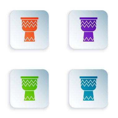 Beyaz arkaplanda izole edilmiş renkli Drum simgesi. Müzik işareti. Müzik aleti sembolü. Kare düğmelere renkli simgeleri yerleştir. Vektör.