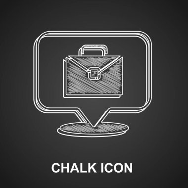 Tebeşir Çevrimiçi çalışan simge siyah arkaplanda izole edildi. Evinde dizüstü bilgisayarla çalışan serbest çalışan bir adam. Uzaktan kumanda. Mesafeli iş kavramı. Vektör.