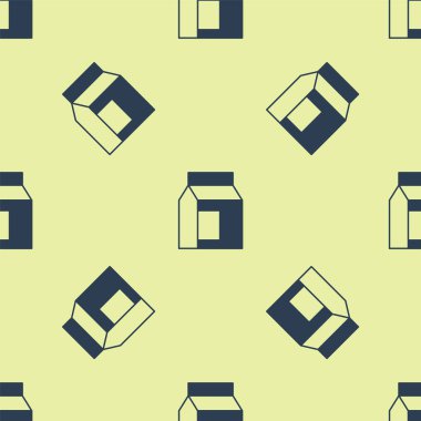 Süt ikonu için mavi kağıt paketi sarı arka planda izole edilmiş pürüzsüz desen. Süt paketi işareti. Vektör.