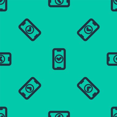 Mavi çizgi akıllı telefon, cep telefonu simgesi yeşil arka planda izole edilmiş kusursuz desen. Vektör.