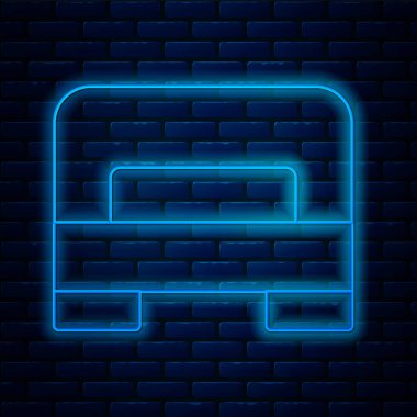 Parlak neon hattı. Duvarın arkasında iki ya da bir kişi için büyük yatak. Vektör.