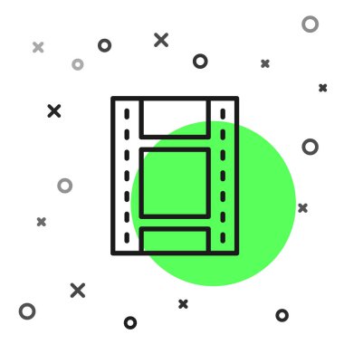 Beyaz arkaplanda siyah çizgi Oynat Video simgesi izole edildi. Film şeridi tabelası. Vektör.