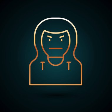 Altın çizgili Hırsız maskesi simgesi koyu mavi arka planda izole edildi. Haydut maskesi, suçlu adam. Vektör.