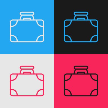 Pop sanat serisi evrak çantası ve para ikonu renk arkaplanında izole edilmiş. İş ilanı. İş portföyü. Vektör.