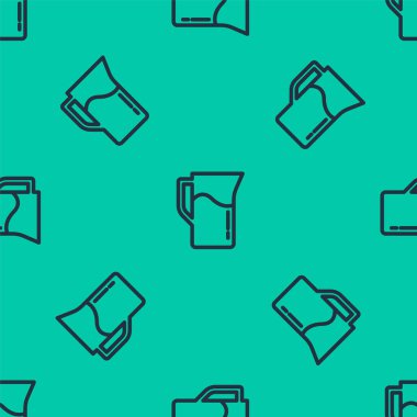 Mavi çizgi sütlü sürahi ya da sürahi ikonu yeşil arkaplanda izole edilmiş pürüzsüz desen. Vektör.