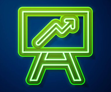 Mavi arkaplanda grafik çizelgesi simgesi olan parlayan neon çizgi tahtası. Metin dosya simgesini rapor et. Muhasebe tabelası. Denetim, analiz, planlama. Vektör.