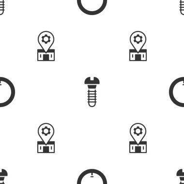 Bisiklet tekerleği, metal vida ve onarım servisini kusursuz bir şablona ayarla. Vektör.