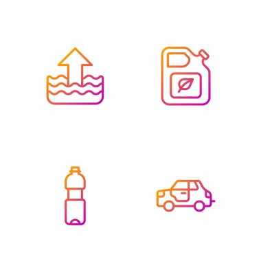 Hat hattı kurun, bir şişe su, seviye yükselin ve biyo yakıt tüpü. Renk simgeleri. Vektör.