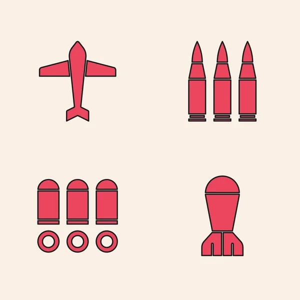 Set Aviation Bomb Jet Fighter Bullet Icon Vector — Stock Vector