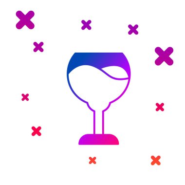 Beyaz arkaplanda izole edilmiş renkli şarap cam ikonu. Şarap kadehi işareti. Kademeli rastgele dinamik şekiller. Vektör.