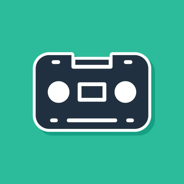 Icono Cinta Audio Retro Azul Aislado Sobre Fondo Verde Vector — Vector de stock