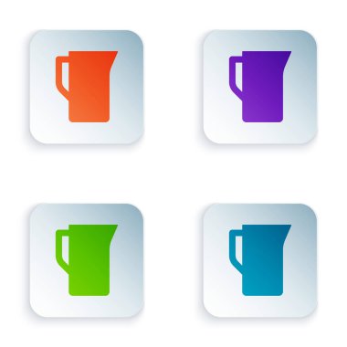 Beyaz arkaplanda izole edilmiş renkli süt sürahisi veya sürahi simgesi. Kare düğmelere renkli simgeleri yerleştir. Vektör.