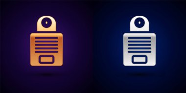 Siyah arkaplanda izole edilmiş altın ve gümüş Intercom simgesi. Vektör.