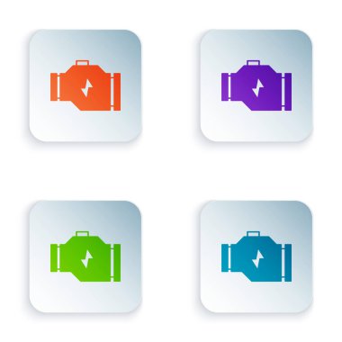 Beyaz arkaplanda renk denetimi simgesi izole edildi. Kare düğmelere renkli simgeleri yerleştir. Vektör.