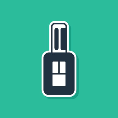 Yeşil arka planda izole edilmiş uzaktan kumandalı mavi araba anahtarı. Araba anahtarı ve alarm sistemi. Vektör.