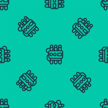 Mavi hat dinamit bomba çubuğu ve zamanlayıcı ikonu yeşil arka planda izole edilmiş pürüzsüz desen. Saatli bomba - patlama tehlikesi kavramı. Vektör.