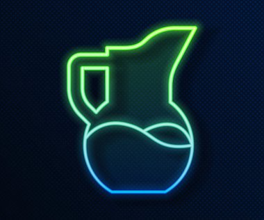 Parlayan neon hattı sürahi ya da sürahi ikonu mavi arkaplanda izole edildi. Vektör.