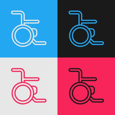 Özürlü kişi simgesi için Pop Sanat Hattı Tekerlekli Sandalyesi renk arkaplanında izole edildi. Vektör.