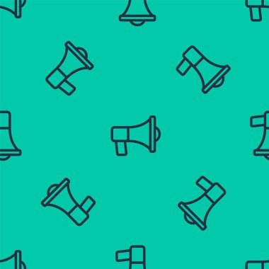 Mavi çizgi megafon simgesi yeşil arka planda kusursuz desen izole etti. Sözcü işareti. Vektör.