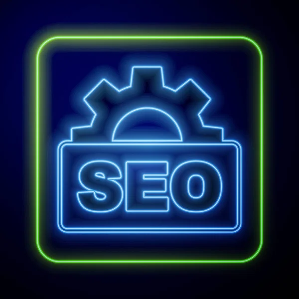 Ícone Otimização Seo Neon Brilhante Isolado Fundo Azul Vetor — Vetor de Stock