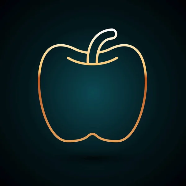 Línea Dorada Icono Apple Aislado Sobre Fondo Azul Oscuro Exceso — Vector de stock