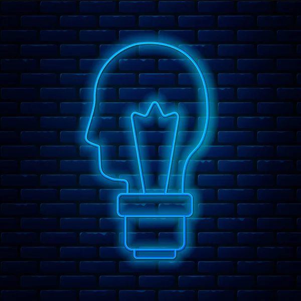 发光霓虹灯线灯泡与概念图标孤立在砖墙背景 能量和思想的象征 灵感的概念 — 图库矢量图片
