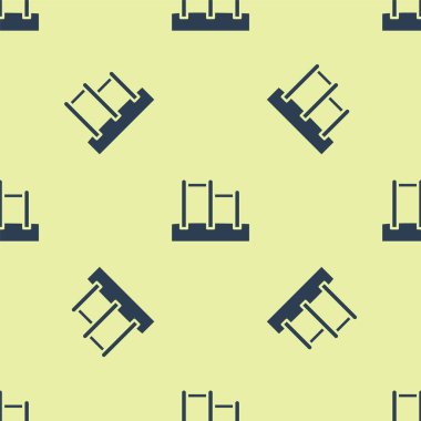 Mavi Spor Yatay Çubuk simgesi sarı arkaplanda izole edilmiş pürüzsüz desen. Vektör.